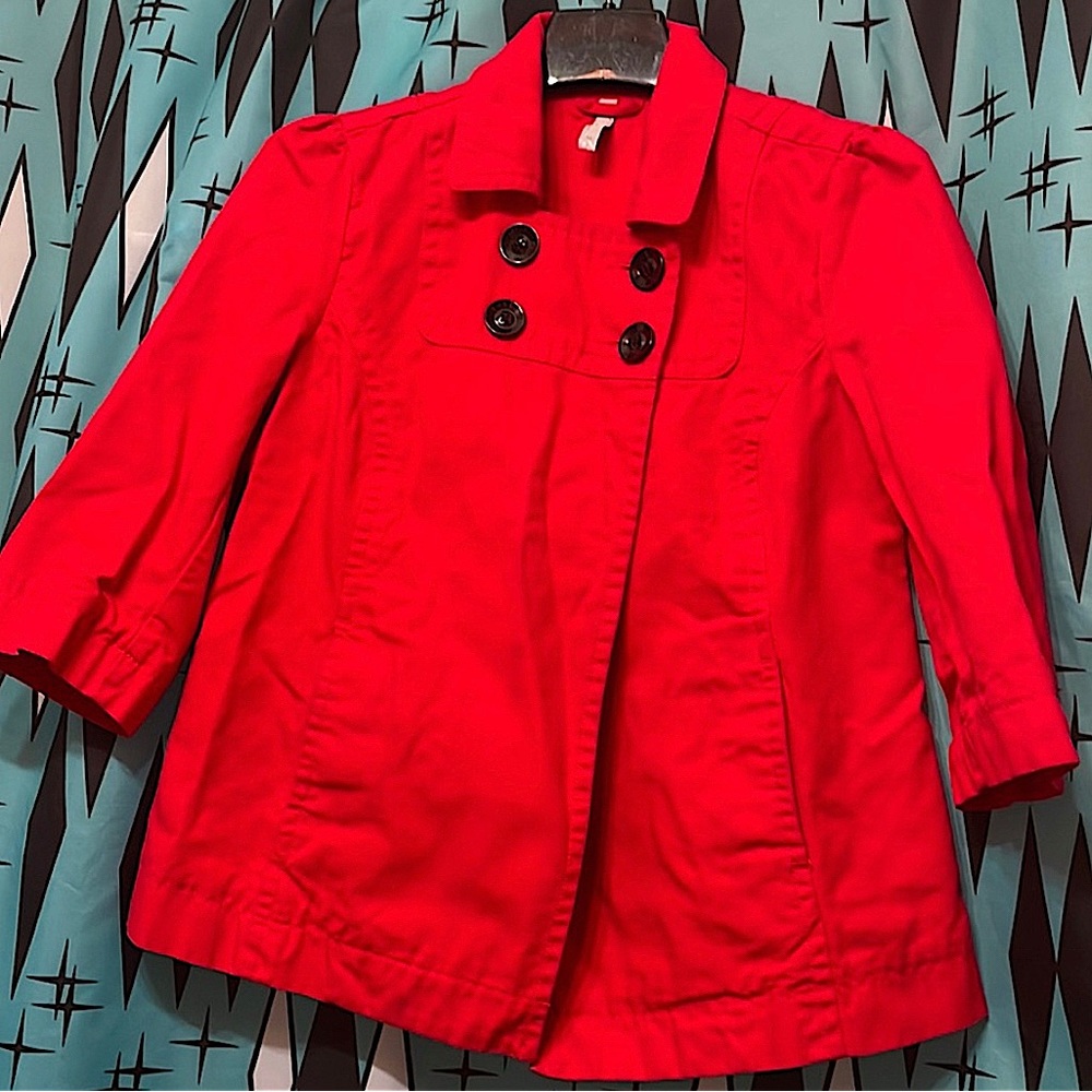 Old Navy Button Top Red Quarter Sleeve Swing Jacket-sz Med